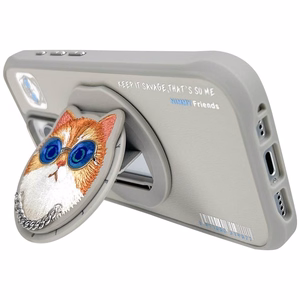 Nimmy Glasses Cool Cat MagSafe viedtālruņa apvalks iPhone 16 Pro - pelēks