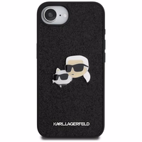 Karl Lagerfeld Fixed Glitter Karl&Choupette Heads Metal Pin viedtālruņa apvalks iPhone 16e - melns