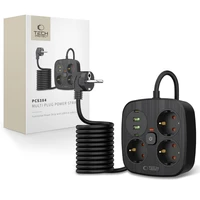 Tech-Protect PCS3X4 pagarinātājs, 3 ligzdas, 2xUSB-A, 2xUSB-C 200 cm - melns