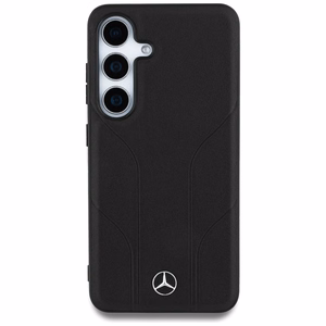 Mercedes Ādas Iespiestas līnijas Magnētiskais apvalks Samsung Galaxy S25 - melns