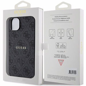 Guess 4G Collection Ādas Metāla Logo Magnētiskais viedtālruņa apvalks iPhone 15/14/13 - melna