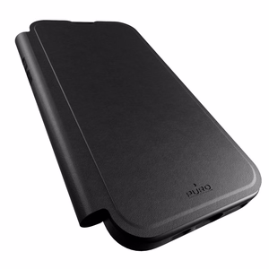 Puro Book Mag Magnētiskais ādas apvalks ar vāciņu un kartes slotu iPhone 16 Pro - melns