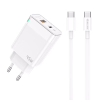 JELLICO sienas lādētājs C107 GaN PD 45W 1xUSB-C + 1xUSB QC3.0 + kabelis USB-C - USB-C balts