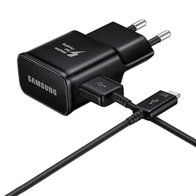 Samsung EP-TA200EBE USB-A 15W sienas lādētājs ar EP-DR140ABE USB-A - USB-C kabeli (OOB Bulk - aizstājējiepakojums) - melns