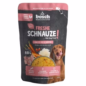 Bosch Frische Schnauze Chicken, Rice & Carrot – viena proteīna mitrā barība suņiem, 250 g