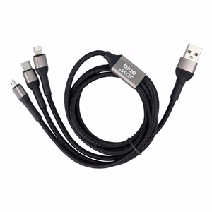 Kabelis (m) BLUE STAR pintas 2,4A 3in1 USB A uz Lightning / Micro USB / Type C TFK-DC-010 1,2 m - melns