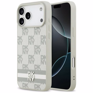 DKNY rūtainais ar drukātām svītrām viedtālruņa apvalks iPhone 17 Pro Max - bēšs
