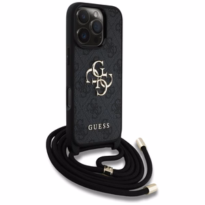 Guess 4G Big Logo Cord Stap viedtālruņa apvalks iPhone 16 Pro Max - melns