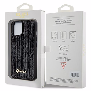Guess Sequin Script Metal viedtālruņa apvalks iPhone 14 / 15 / 13 - melns