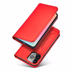 Magnētiskais karšu viedtālruņa apvalks iPhone 13 Pro Max ar karšu turētāju, sarkans