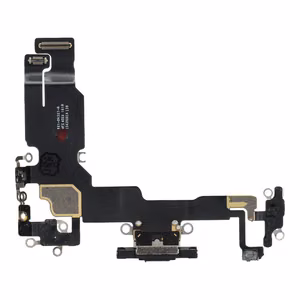 Oriģināls no donora ierīces izņemts iPhone 15 USB uzlādes ligzdas lokanais kabelis – melns