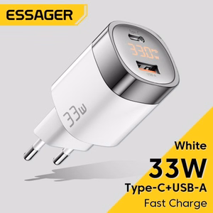 Lādētājs Essager Ling balts 33W (1xPD / 1xQC3.0 / ar LED voltmetru)