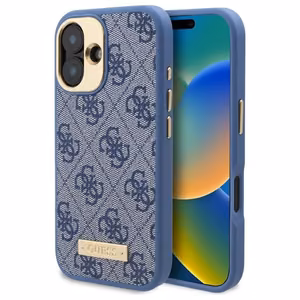 Guess 4G Logotipa plāksne Magnētiskais viedtālruņa apvalks iPhone 16 Plus - zils