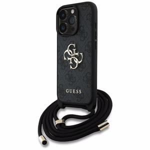 Guess 4G Big Logo Cord Stap viedtālruņa apvalks iPhone 16 Pro Max - melns