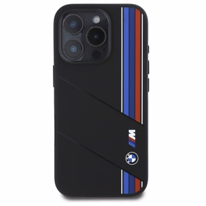 BMW silikona izgriezts trīskrāsu līnijas Magnētiskais viedtālruņa apvalks iPhone 16 Pro - melns