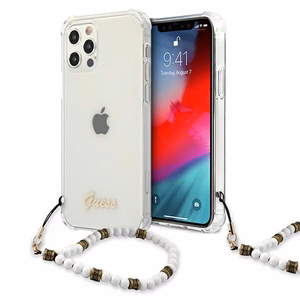 Guess GUHCP12LKPSWH iPhone 12 Pro Max 6,7 caurspīdīgs ciets vāciņš balta pērļu kolekcija