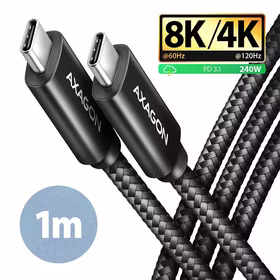 USB-C kabelis 1m 240W 8K Melns BUCM4X-CM10AB Axagon
