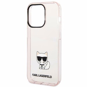 Karl Lagerfeld KLHCP14LCTTRI iPhone 14 Pro 6.1 cietais viedtālruņa apvalks rozā caurspīdīgs Choupette Body