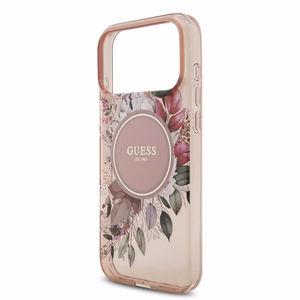 Guess IML Ziedi Pērļu Siksna Magnētiskais viedtālruņa apvalks iPhone 17 Pro Max rozā