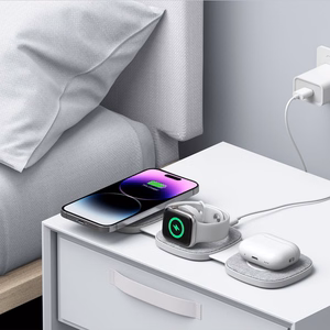 Tech-Protect QI15W-A32 3 vienā indukcijas lādētājs ar MagSafe viedtālrunim / Apple Watch / AirPods - pelēks