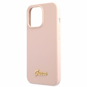 Guess GUHMP13LLSLMGLP viedtālruņa apvalks iPhone 13 Pro / 13 6.1" gaiši rozā cietais silikona ar zelta logotipu MagSafe
