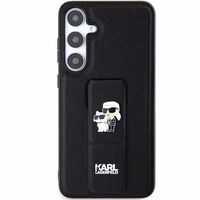 Karl Lagerfeld Gripstand Saffiano Karl&Choupette Pins viedtālruņa apvalks Samsung Galaxy S24 - melns