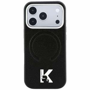 Karl Lagerfeld Grained Embossed Ring & Kameo Logo vāciņš modelim iPhone 18 Pro Max / 17 Pro Max, saderīgs ar MagSafe – melns