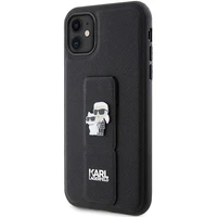 Karl Lagerfeld Gripstand Saffiano Karl&Choupette Pins viedtālruņa apvalks iPhone 11 / Xr - melns