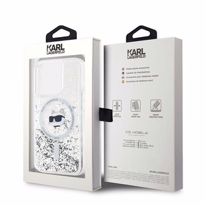 Karl Lagerfeld Šķidrie Spīdumi Choupette galvas MagSafe apvalks iPhone 14 Pro Max - caurspīdīgs