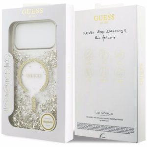 Guess Resin Bottom Glitter MagSafe maciņš, paredzēts iPhone 18 Pro Max / 17 Pro Max, zeltains