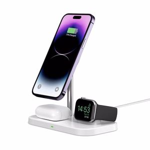 Tech-Protect QI15W-A22 MagSafe indukcijas lādētājs ar 3in1 MagSafe statīvu viedtālrunim / Apple Watch / AirPods - balts