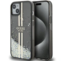 Guess Liquid Glitter Gold Stripes viedtālruņa apvalks iPhone 15 Plus / 14 Plus - melns
