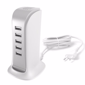 Dudao 5x USB lādētājs ar iebūvētu ES strāvas kabeli balts (A5EU)