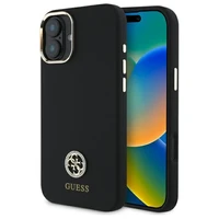 Guess Silikona Logo Strass 4G viedtālruņa apvalks iPhone 16 - melns