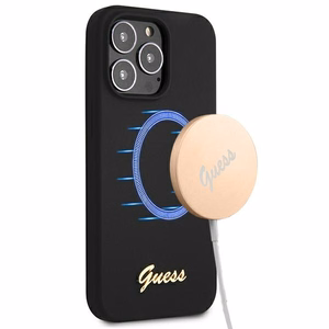 Guess GUHMP13XLSLMGBK iPhone 13 Pro Max 6.7" black/black hardcase Silicone Script Gold Logo MagSafe