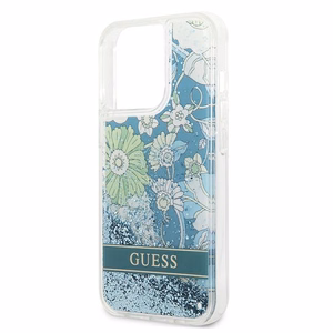 Guess GUHCP13XLFLSN iPhone 13 Pro Max 6.7" zaļš/zaļš cietais viedtālruņa apvalks ar ziedu šķidro spīdumu