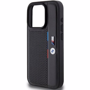 BMW perforēts trīskrāsu līnijas viedtālruņa apvalks iPhone 15 Pro - melns