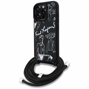 Karl Lagerfeld Crossbody Grained Pattern & Logo Case for iPhone 16 Pro - Black