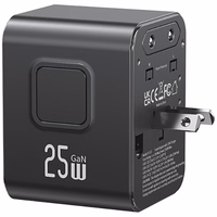Tīkla lādētājs USAMS Travel Adapter CC309 2xUSB-C 25W 4w1 US/AU/EU/UK melns