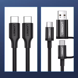 Ugreen US286 USB-C - USB-C PD QC 3A 480Mb/s 2m kabelis - melns