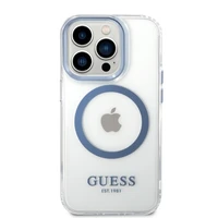 Guess GUHMP14XHTRMB iPhone 14 Pro Max 6.7" zils cietais viedtālruņa apvalks ar metāla kontūru, magnētiskais (MagSafe)