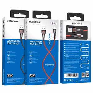 Borofone Highway BU23 USB-A–Lightning kabelis, 1.2 m, melns un sarkans