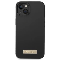 Guess GUHMP14MSBPLK iPhone 14 Plus 6.7" melns/melns cietais apvalks Silikona logotipa plāksne Magnētiskais