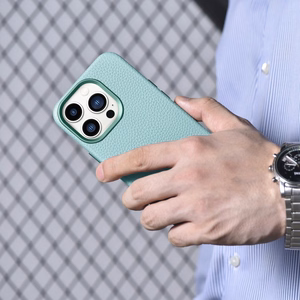 iCarer Litchi Premium ādas apvalks iPhone 14 Pro Magnētiskais ādas apvalks ar MagSafe Zaļš (WMI14220710-GN)