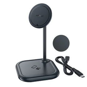 Acefast 15 W Qi bezvadu lādētājs iPhone (ar MagSafe) un Apple AirPods statīva magnētiskais turētājs pelēks (E6 pelēks)