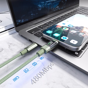 Choetech XCC-1068 PD 60W USB-C - USB-C kabelis ar displeju 1.2 m - zaļš