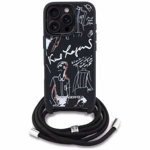 Karl Lagerfeld Crossbody Grained Pattern & Logo Case for iPhone 16 Pro - Black