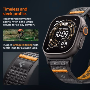 Spigen Athlex Air 2 siksniņa Apple Watch 8 / 9 / 10 / 11 / SE / Ultra (44 / 45 / 46 / 49 mm) melna / oranža