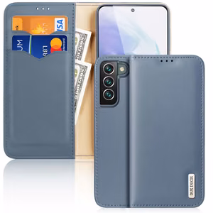 Dux Ducis Hivo ādas atverams vāciņš īstas ādas maks kartēm un dokumentiem Samsung Galaxy S22 + (S22 Plus) zils