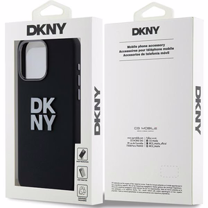 DKNY šķidrā silikona metāla logotipa viedtālruņa apvalks iPhone 15 Pro - melns